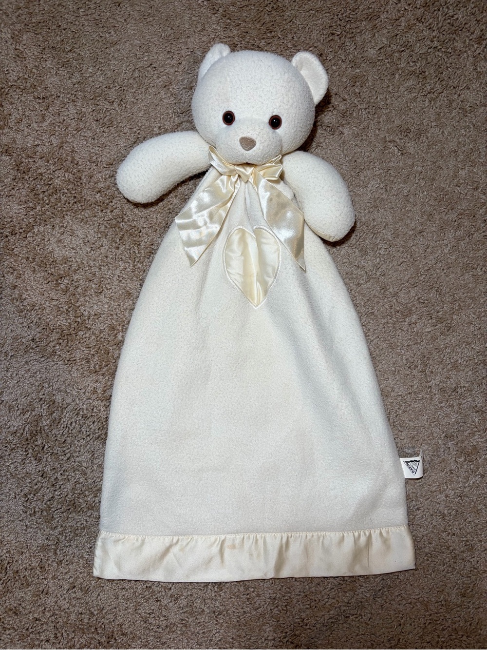 Vintage Dakin Bernhardt Cream Teddy Bear Lovey with Satin Bow